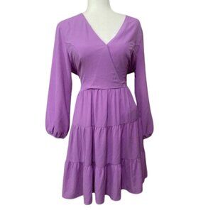 Entro size L bright lilac tiered skirt wrap front long sleeve tie back EUC